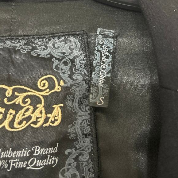 Guess Y2K Black Fitted Crop Blazer w/ Metallic Pinstripe & Corset Seaming Small - Picture 15 of 16